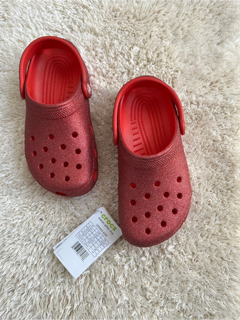 NWT Crocs Classic Glitter Clog Red Sparkle Kids Size